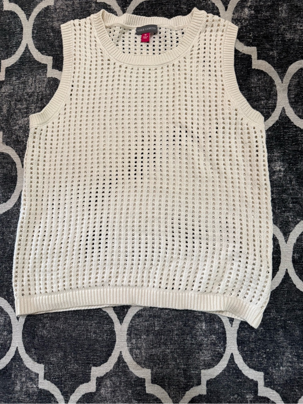 Vince Camuto Cream Sleeveless Open-Weave Knit Top